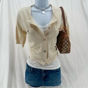 Cottagecore Beige Short Sleeve Knit Cardigan